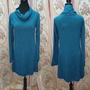 Prana Teal Sweater Dress • Turtleneck • Cotton Wool Blend Boho Natural Fibers